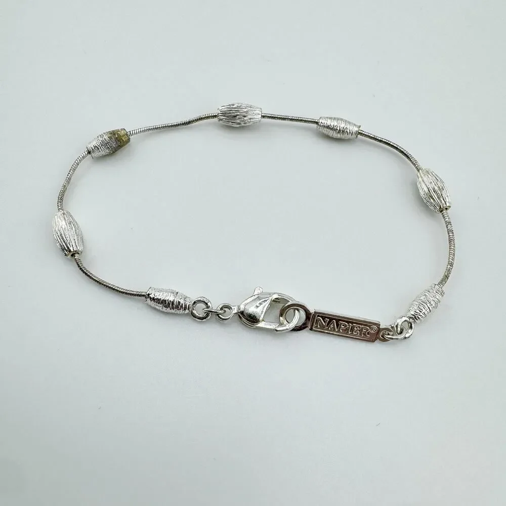 Vintage Signed Napier Silver Tone Beaded Bracelet Dainty Minimalist Retro